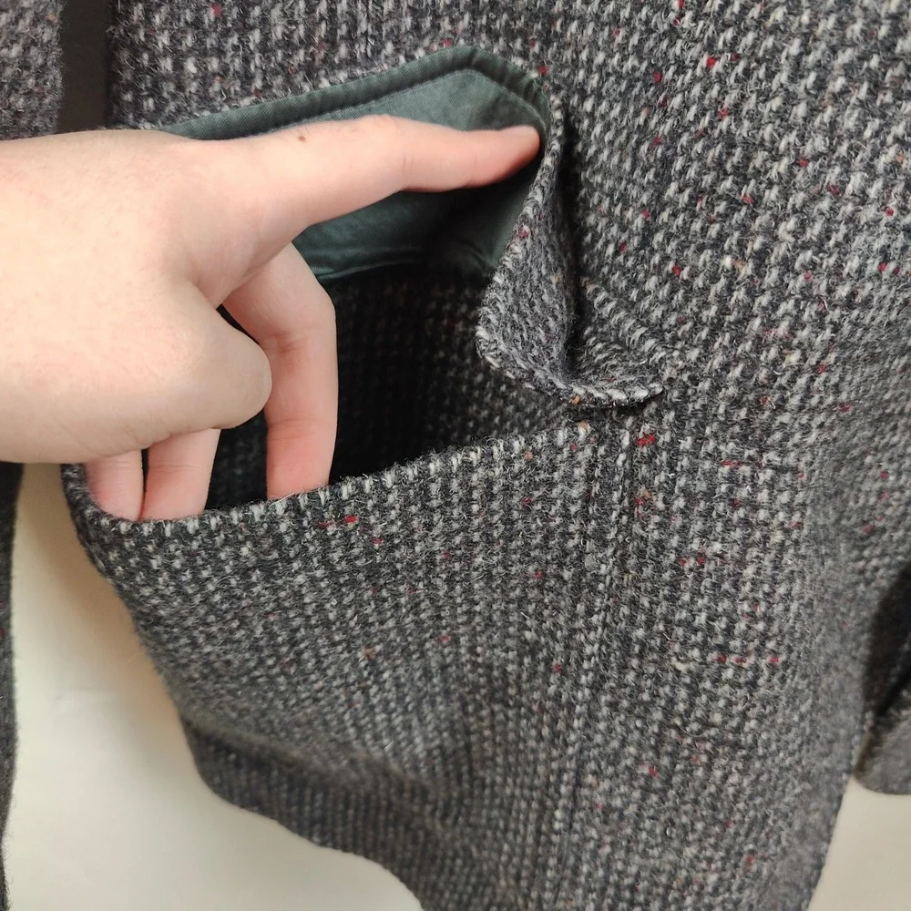 Vintage 70s Pendleton Mens Blazer 50 Grey Suede Yoke Wool Tweed Western Academic